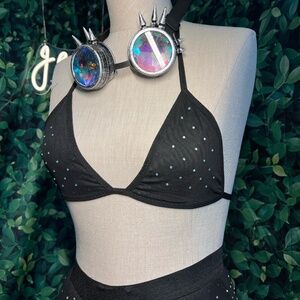Midnight Sparkle Lounge Set – Black Two-Piece with Subtle Rhinestone Dots